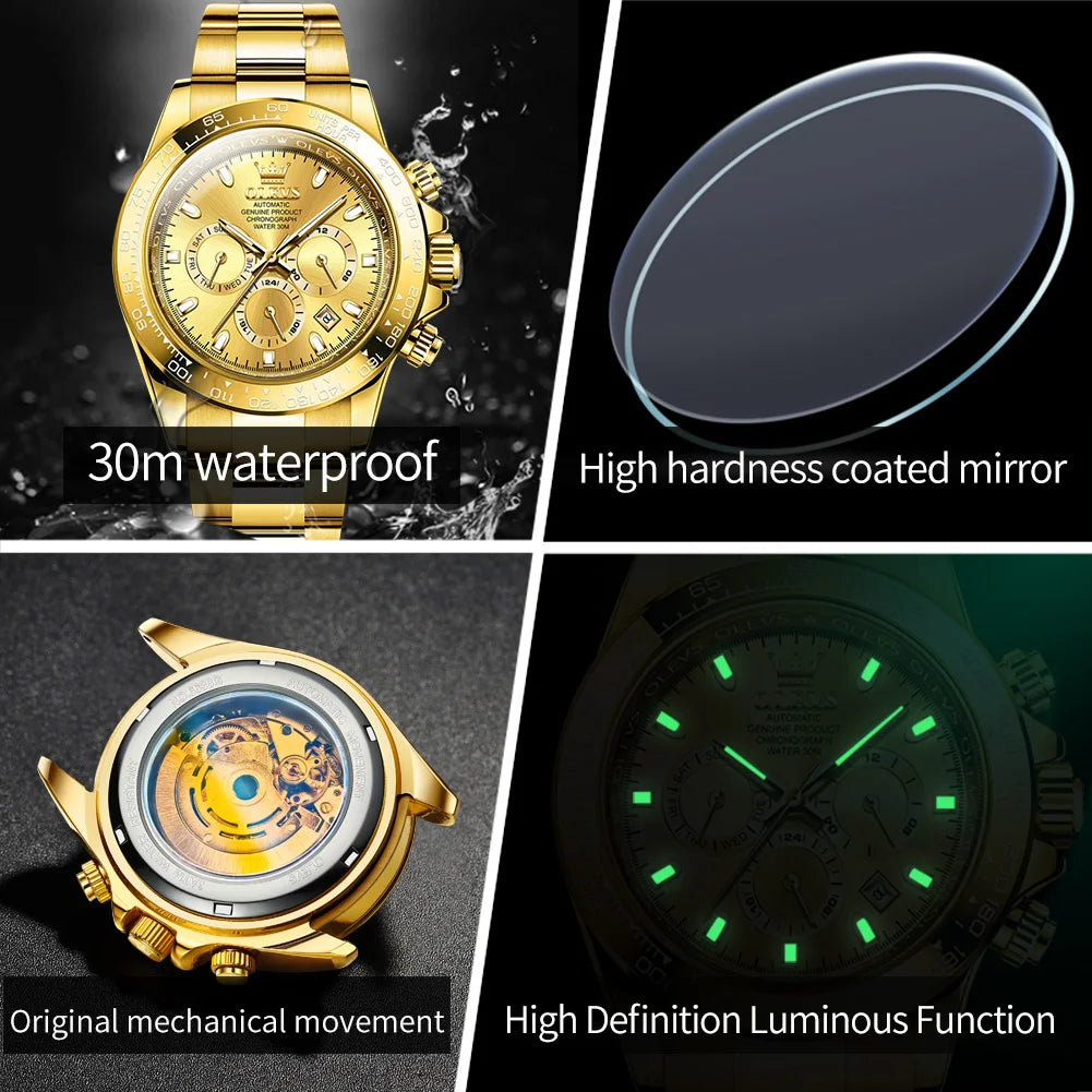 OLEVS Uhren Herren Original Luxus Multifunktions Automatische Mechanische Uhren Für Herren Wochenkalender Herren Dress Armbanduhr 6638