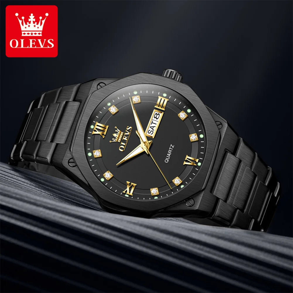 OLEVS 3736 Herrenuhren Wochentag Datum Quarzuhr Wasserdicht Leuchtend Römische Ziffern Edelstahl Luxusuhr Für Herren Reloj