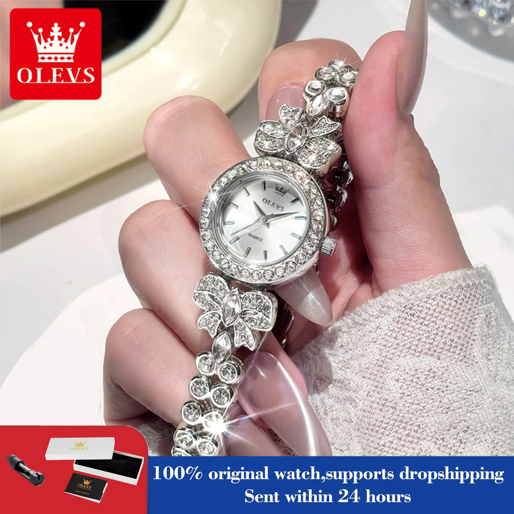 OLEVS Damenuhr 5887 Original Mode Quarzuhren Wasserdicht Leuchtende Damenuhren Diamant Schleifenarmband Geschenkbox Neu