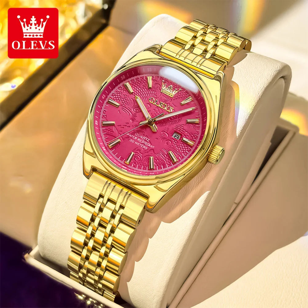 OLEVS 3703 Uhr für Damen Mode Elegante Damen Quarzuhr Top Marke Wasserdicht Leuchtender Kalender Luxus Damen Armbanduhr
