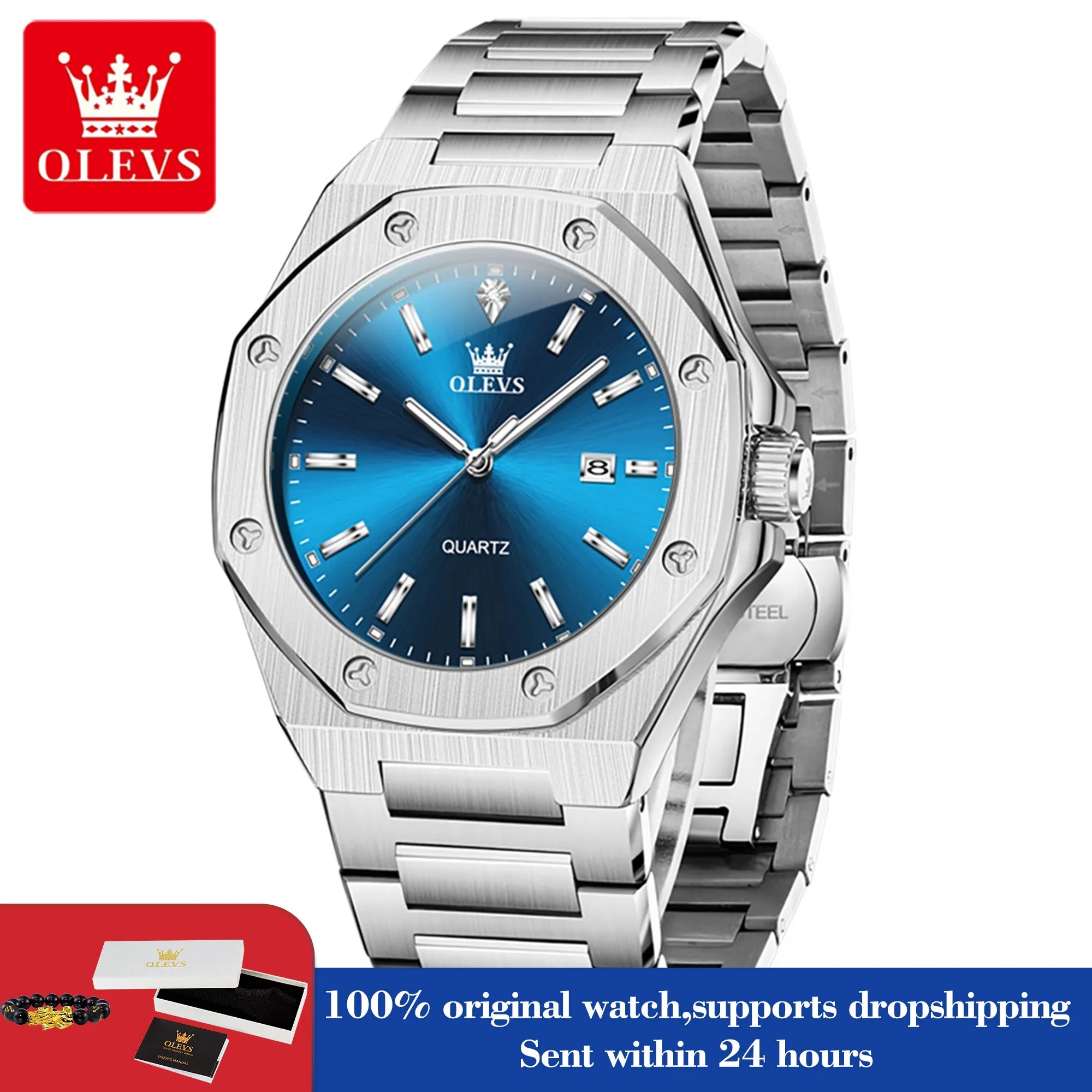 OLEVS 3613 Watch For Men Original Luxury Date Luminous Quartz Male Dress Hand Clock Waterproof Stainless Steel Strap Man Watch