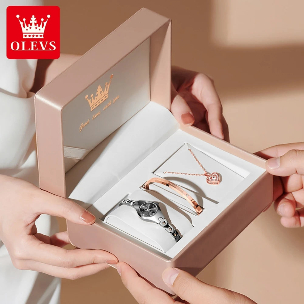 OLEVS 7082 Damenarmbanduhr Hochwertige Elegante Original Quarz-Armbanduhr Wasserdicht Leuchtend Wolframstahl-Uhren für Frauen