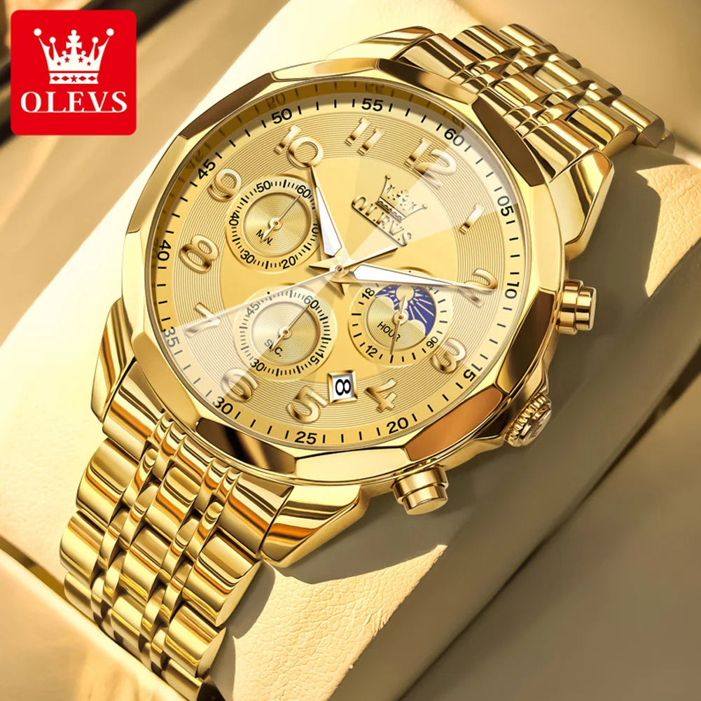 OLEVS 3676 Men's Watch Top Brand Number Scale Quartz Watch For Men 43mm Big Dial Chronograph Waterproof Fashion Man Hand Clock