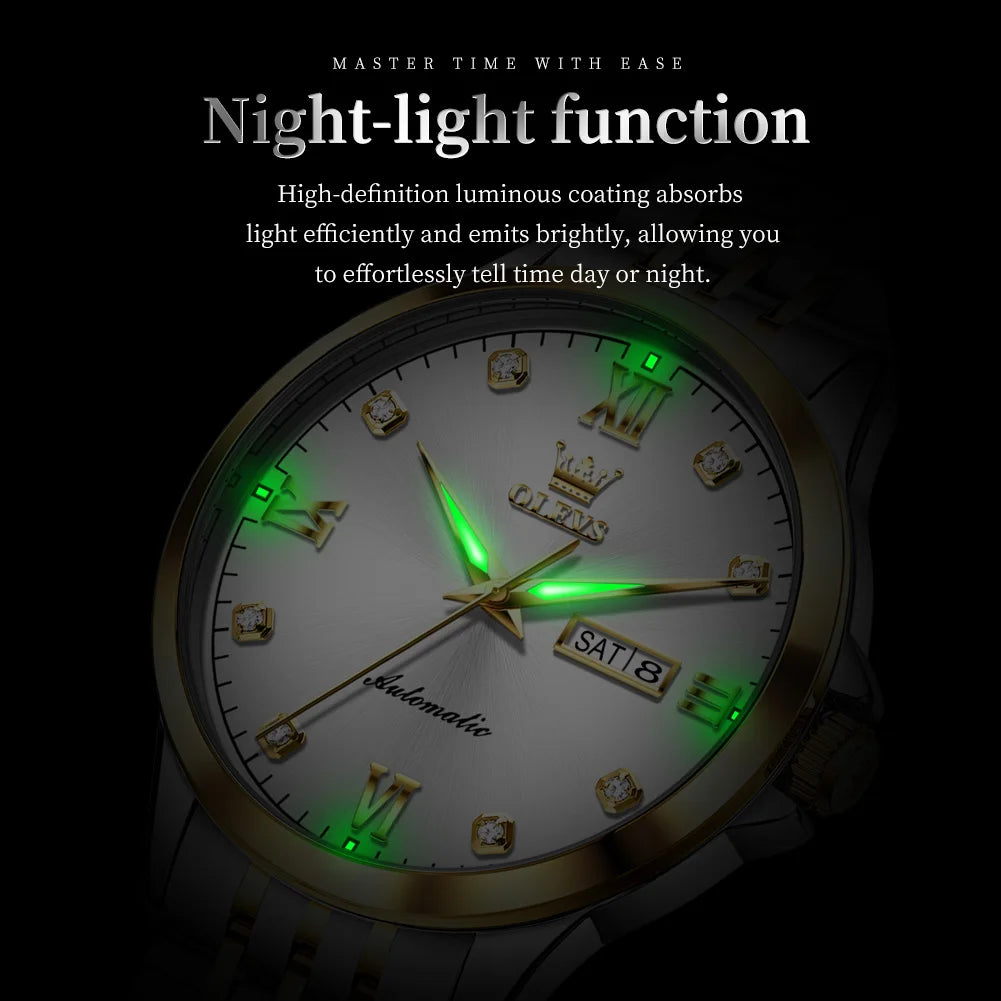OLEVS 7092 Herrenuhr Original Luxusmarke Mechanische Uhren Wasserdicht Edelstahl Datum Woche Uhren für Männer Geschenke