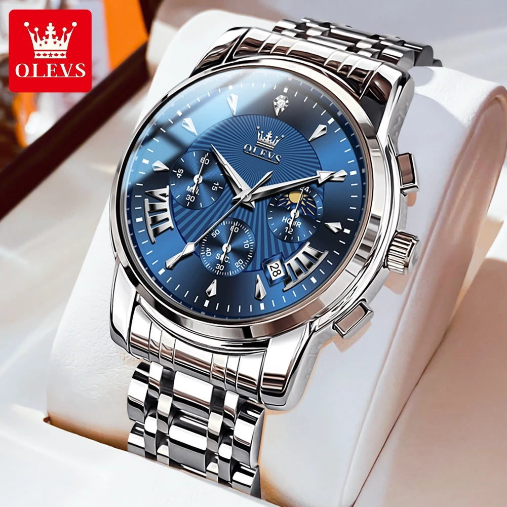 OLEVS 2892 Uhr Herren Schlicht Luxus Quarz Uhr für Herren Top Marke Chronograph Mondphase Wasserdichte Dress-Armbanduhr Leuchtend