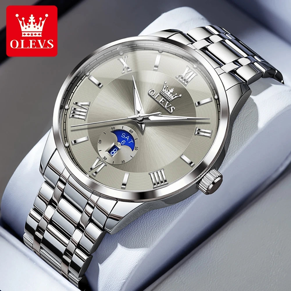 OLEVS 3638 Watch For Men Business Waterproof Luminous Roman Scale Fashion Quartz Hand Clock Week Date Display Original Man Watch