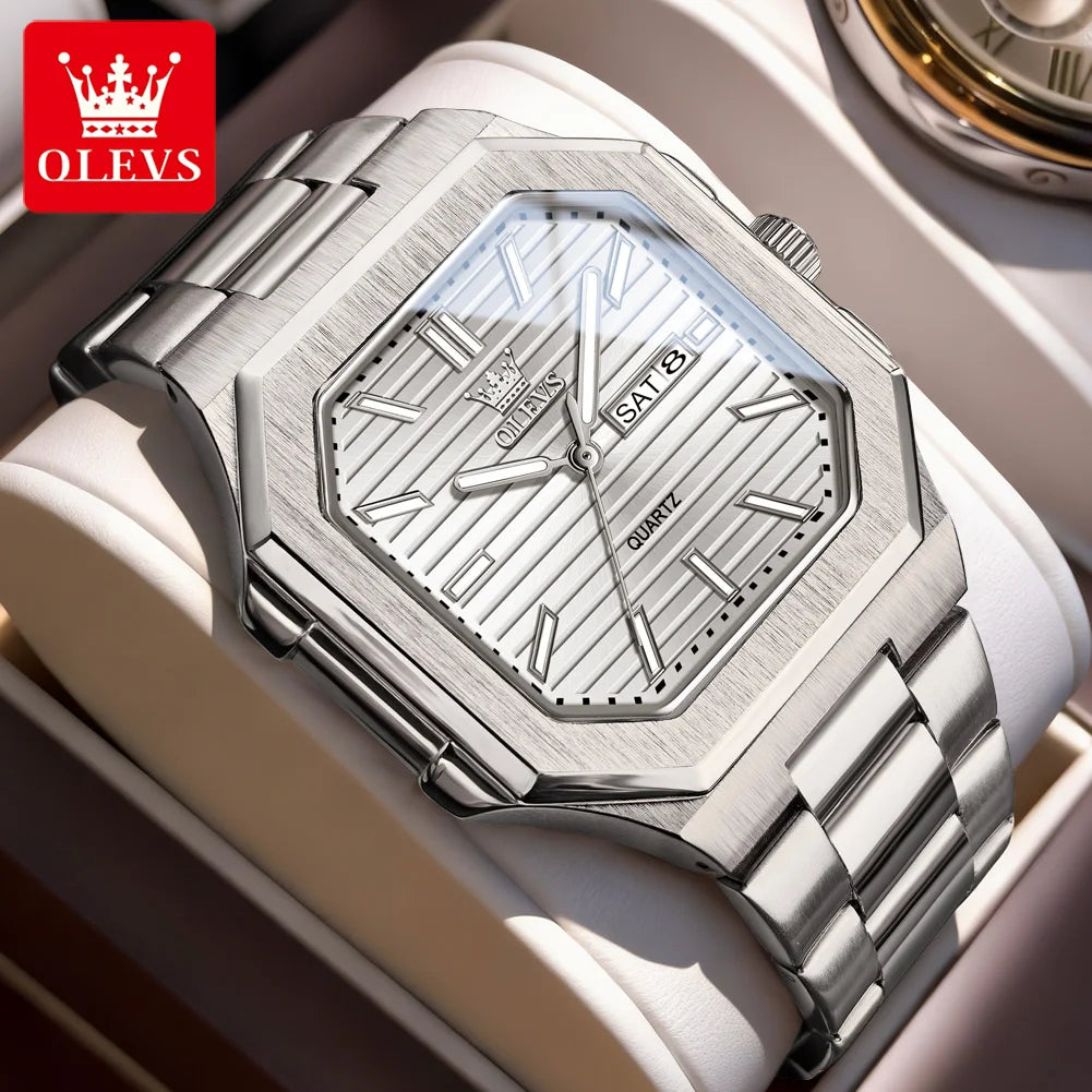 OLEVS 3731 Fashion Week Datum Quadrat Quarz-Uhr Original Wasserdichte Leuchtende Uhren Für Herren Armbanduhr Großes Zifferblatt 44mm