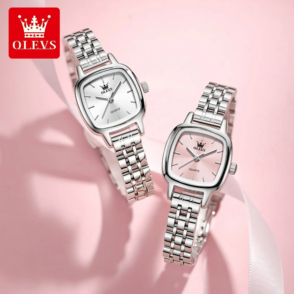 OLEVS 5675 Uhren für Damen Edelstahl Elegant Quadratisch Quarz Uhr Wasserdicht Leuchtend Damenuhren Geschenkbox Reloj