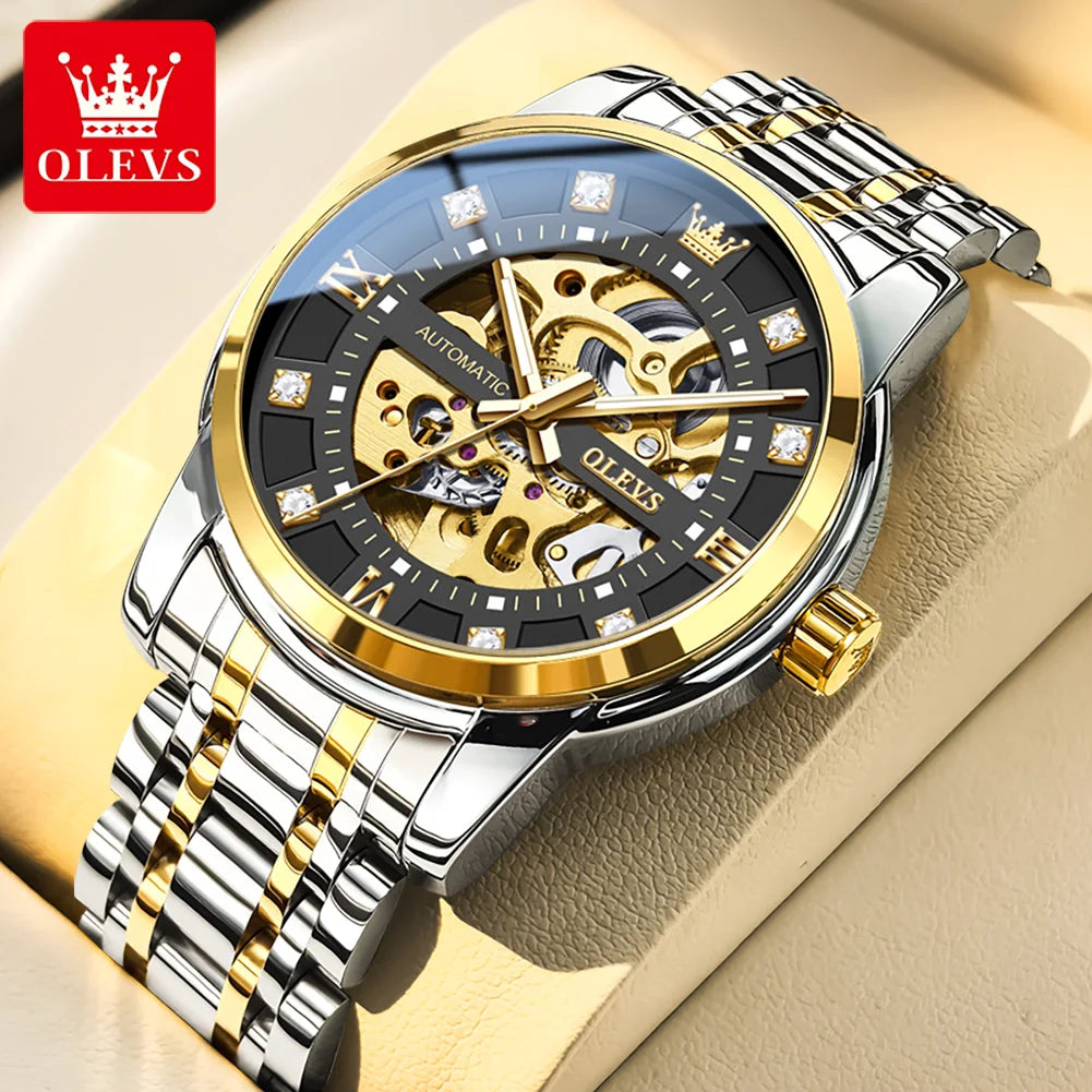 OLEVS 9901 Herrenuhr Skelett Mechanische Uhren für Herren Wasserdicht Leuchtend Herrenanzuguhr Original Luxusmarke