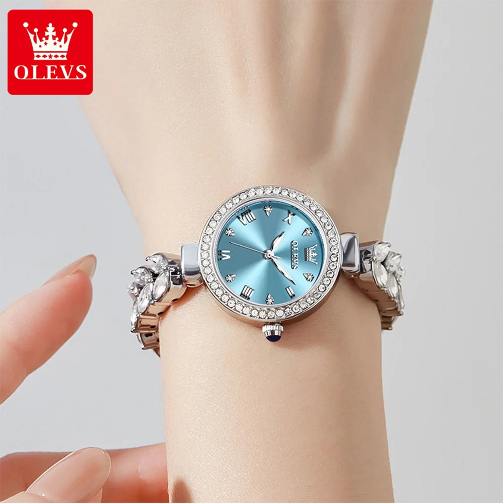 OLEVS 9971 Quarzuhr für Damen, römisches Zifferblatt, elegante Damenuhr, modisch, wasserdicht, leuchtend, originelle Luxus-Armbanduhr