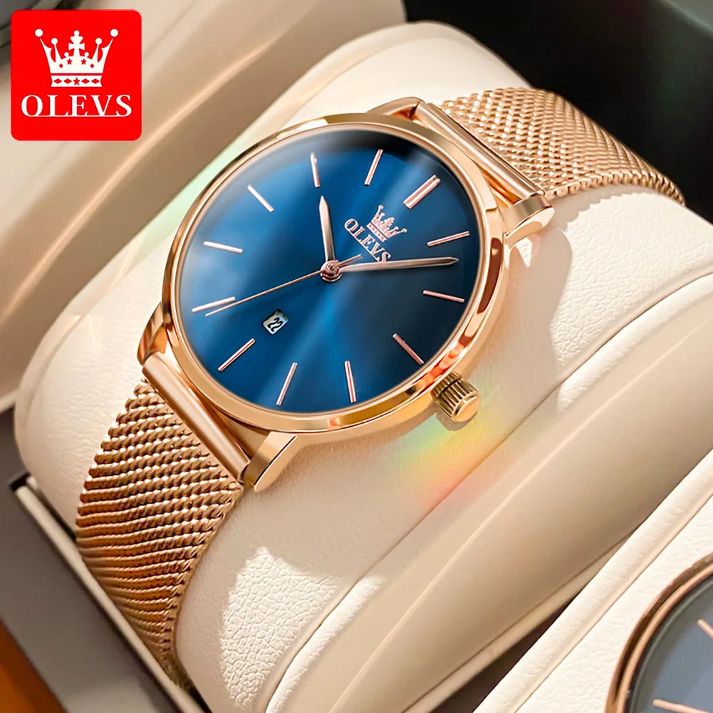 OLEVS Uhr für Damen Japanisches Quarzwerk 6,5 mm Gehäusedicke Wasserdicht Damen Handuhr Kalender Mode-Kleid-Armbanduhr