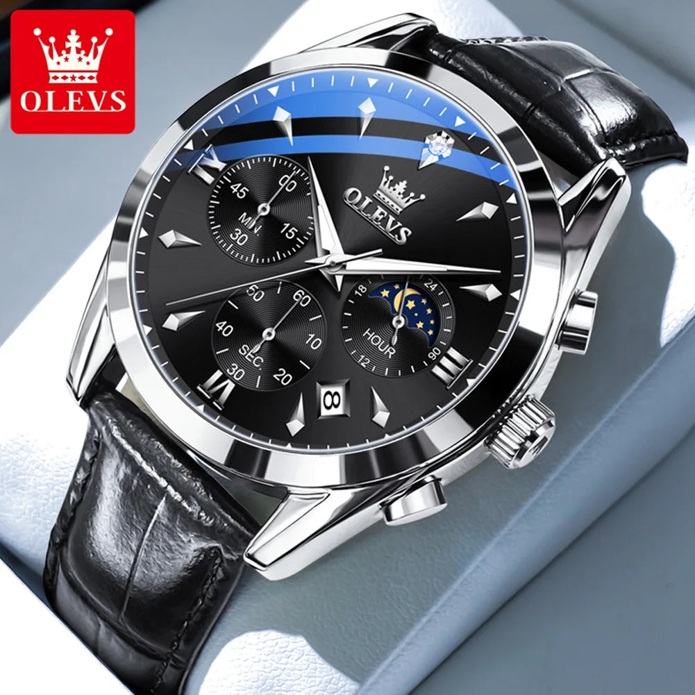 OLEVS 3609 Watch For Men Fashion Calendar Waterproof Luminous Male Hand Clock Chronograph Moon Phase Quartz Business Man Watches