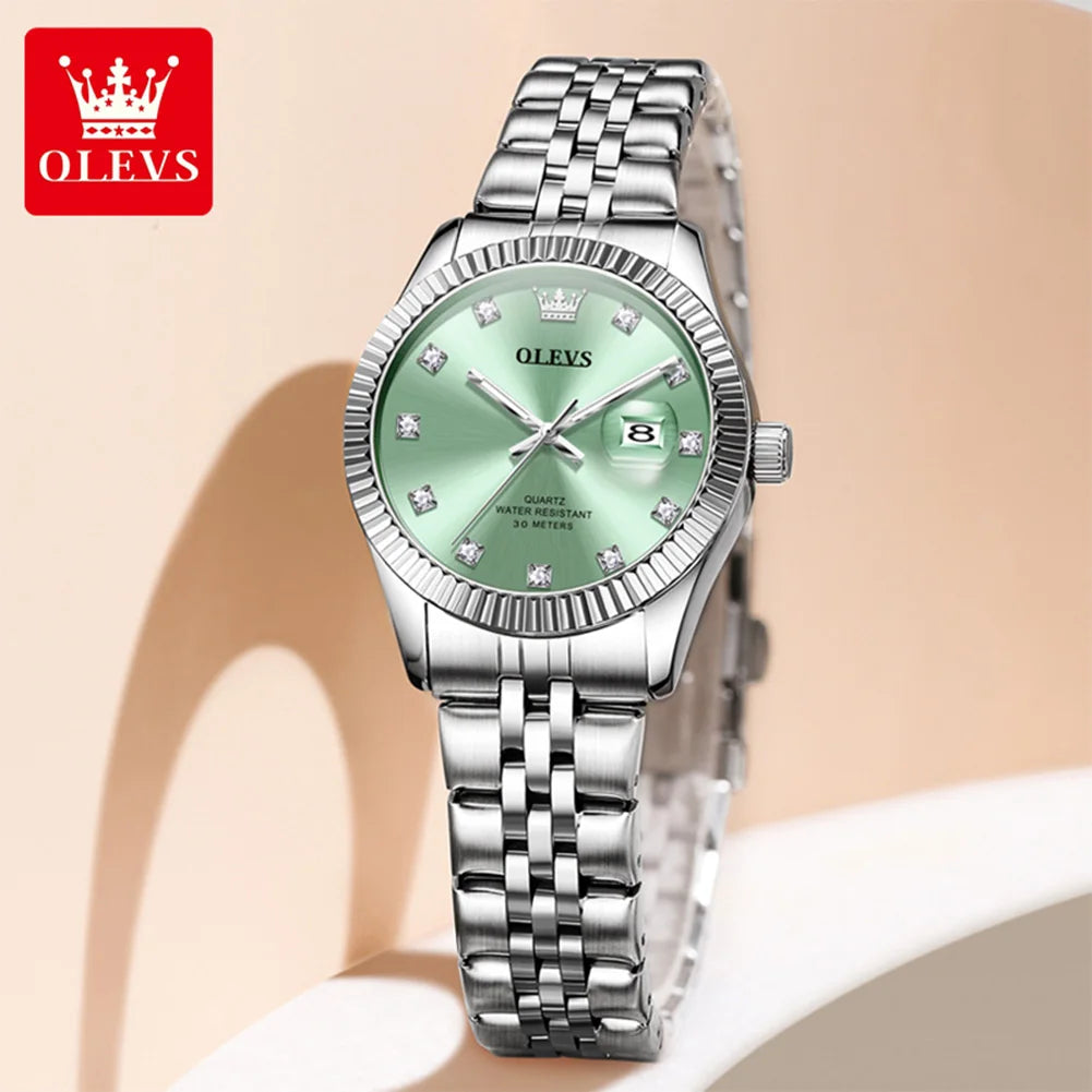 OLEVS 3705 Damenuhr 30M Wasserdicht Datumsquarz Armbanduhr Für Frauen Hohe Härte Spiegel Diamantskala Luxus Damen Quarzuhr