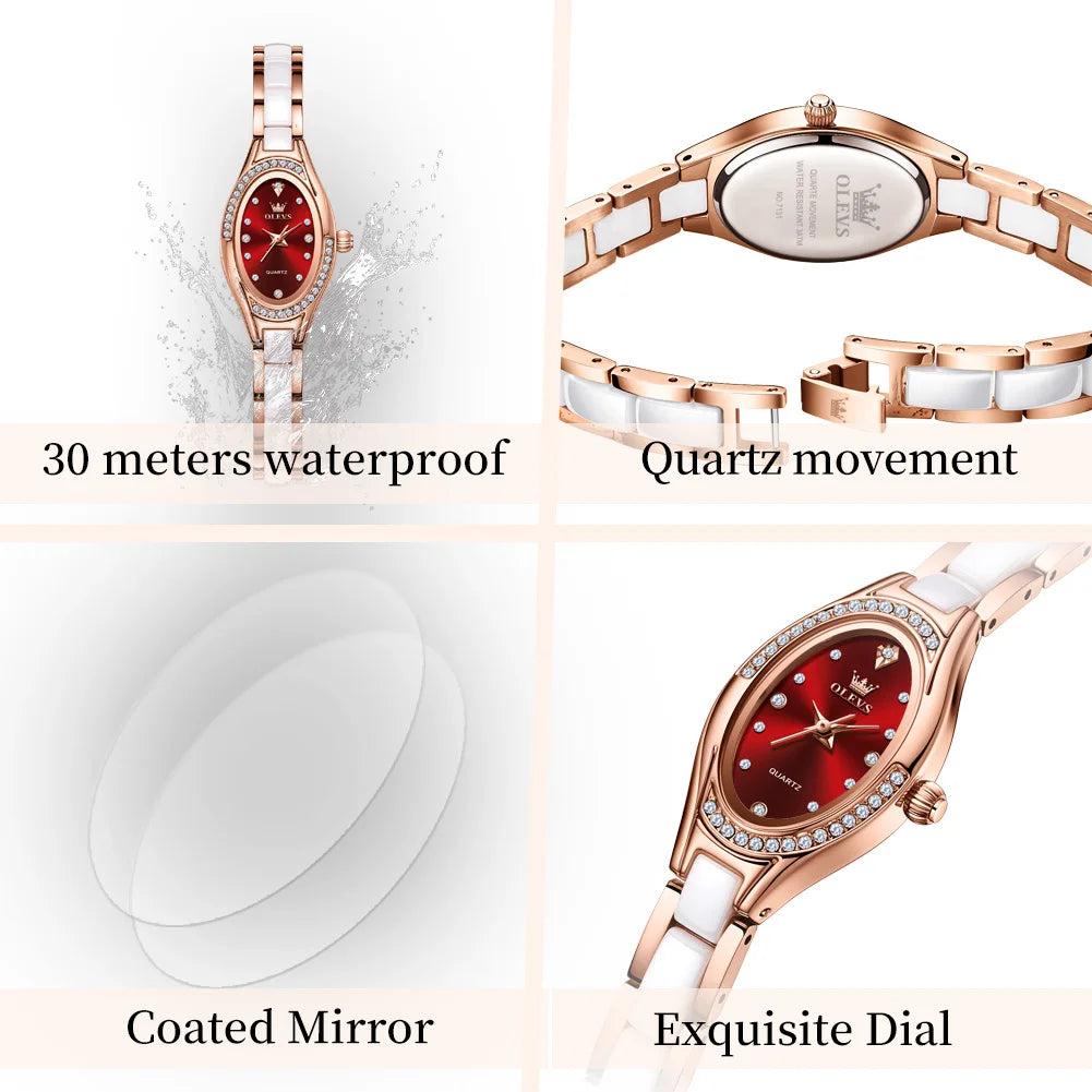 OLEVS Uhren für Damen Mode Elegant Damen Quarz Uhr Keramikband Wasserdicht Leuchtende Luxus Damen Uhr 7131