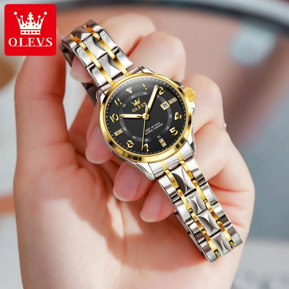 OLEVS 2910 Uhr für Herren und Damen, Luxuriöse Quarz-Paaruhren, Wasserdichte Edelstahl-Armbanduhr mit Diamant-Zifferblatt