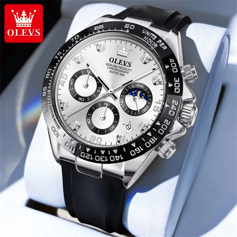 OLEVS Uhr Mondphase Quarzuhren für Herren Wasserdicht Leuchtendes Silikonarmband Business Herrenuhr Bestseller 2875