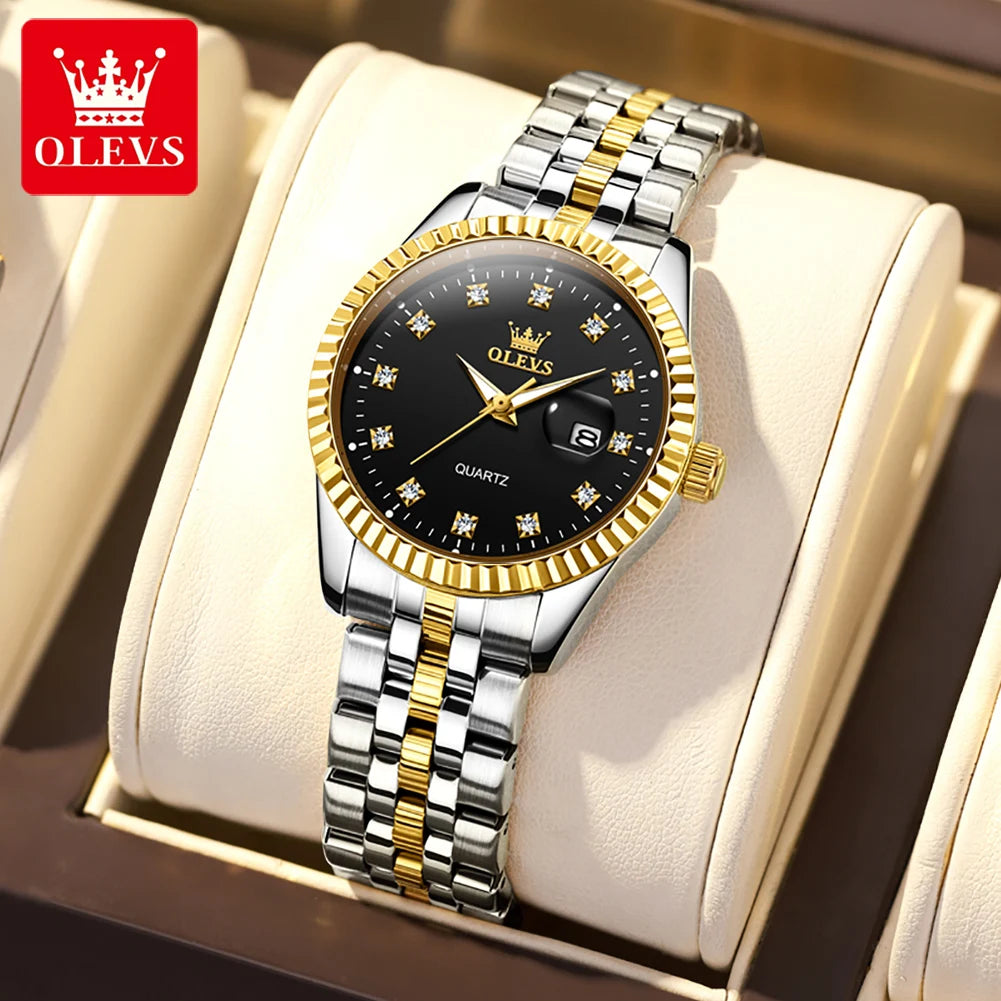 OLEVS 5526 Damenuhr Luxus-Kalenderuhr für Damen Original Leuchtend Wasserdicht Edelstahl Quarz Damenuhr
