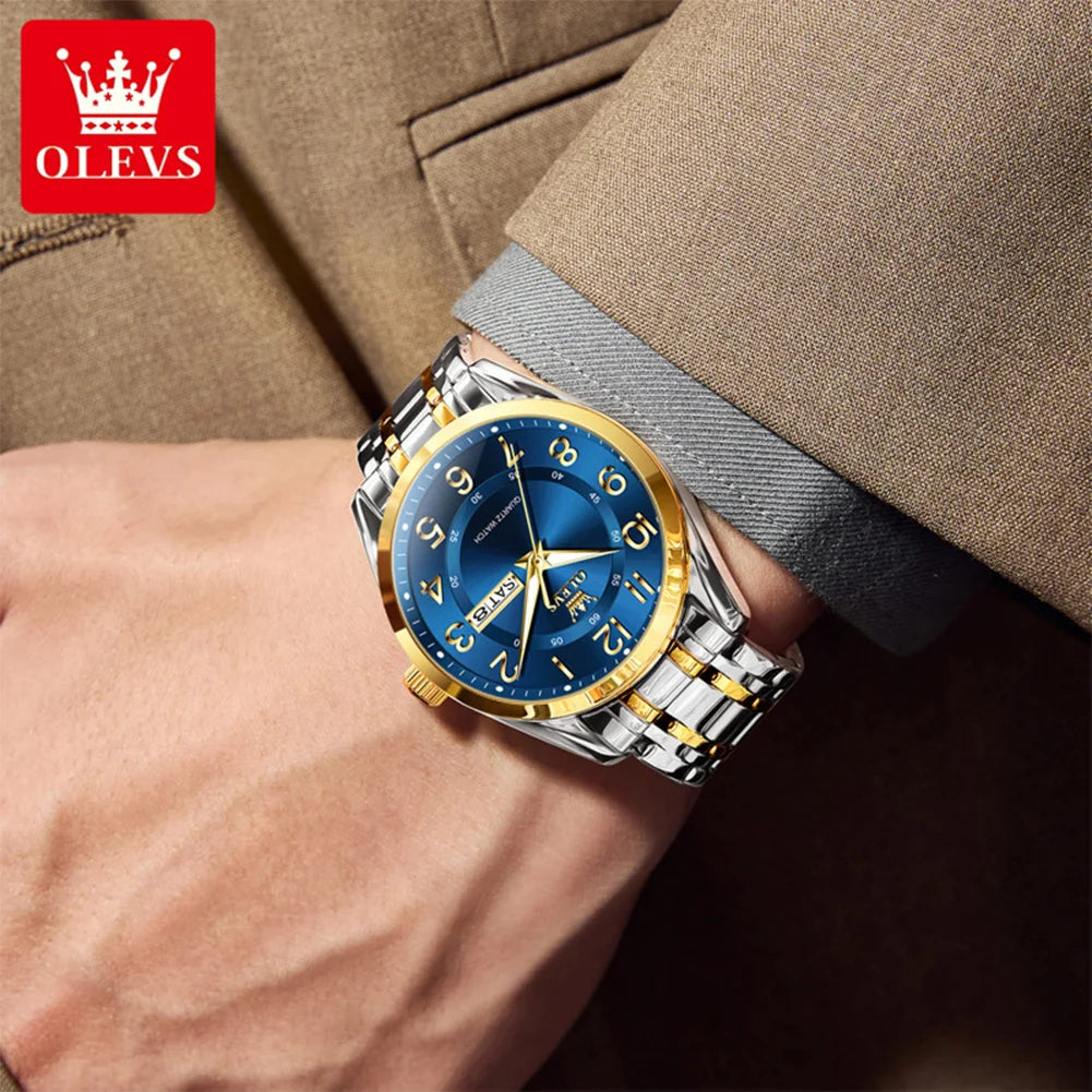OLEVS 3666 Couple Watch Luxury Business Top Brand Waterproof Luminous Dress Hand Clock Original Number Scale Date Fashion Watch