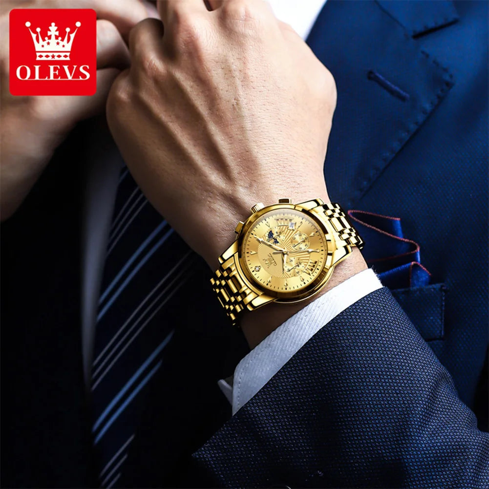 OLEVS 2892 Uhr Herren Schlicht Luxus Quarz Uhr für Herren Top Marke Chronograph Mondphase Wasserdichte Dress-Armbanduhr Leuchtend