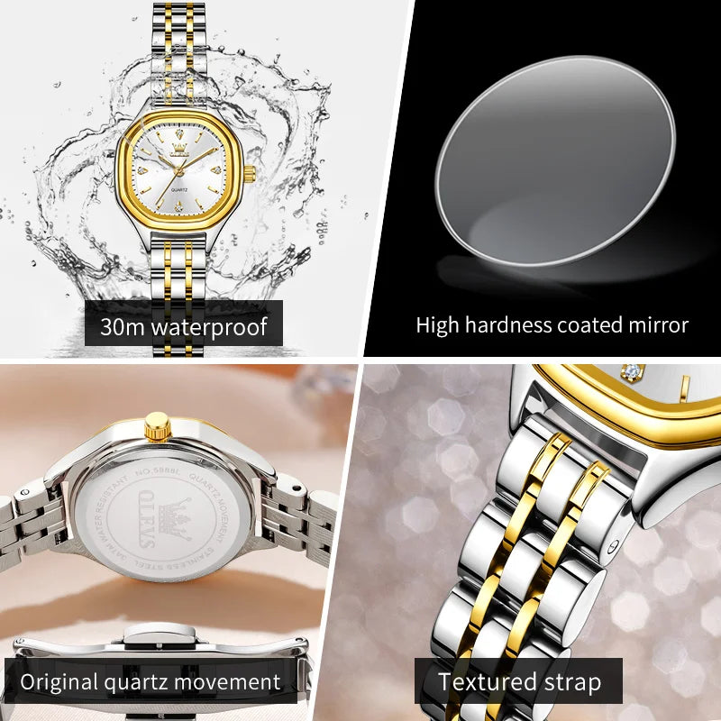 OLEVS 5888 Uhren für Damen, wunderschöne, elegante, modische quadratische Quarzuhr, wasserdicht, leuchtend, mit Datum, Damenuhren, Geschenke, Reloj