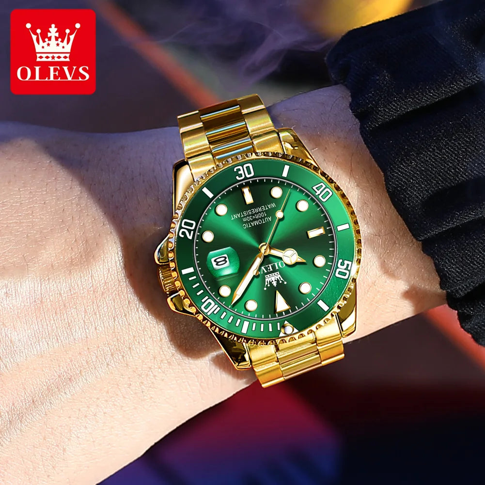 OLEVS Armbanduhr Herren Original Luxus Mechanische Uhr Edelstahl Wasserdicht Leuchtende Datumsanzeige Uhren für Herren Business Male Uhr