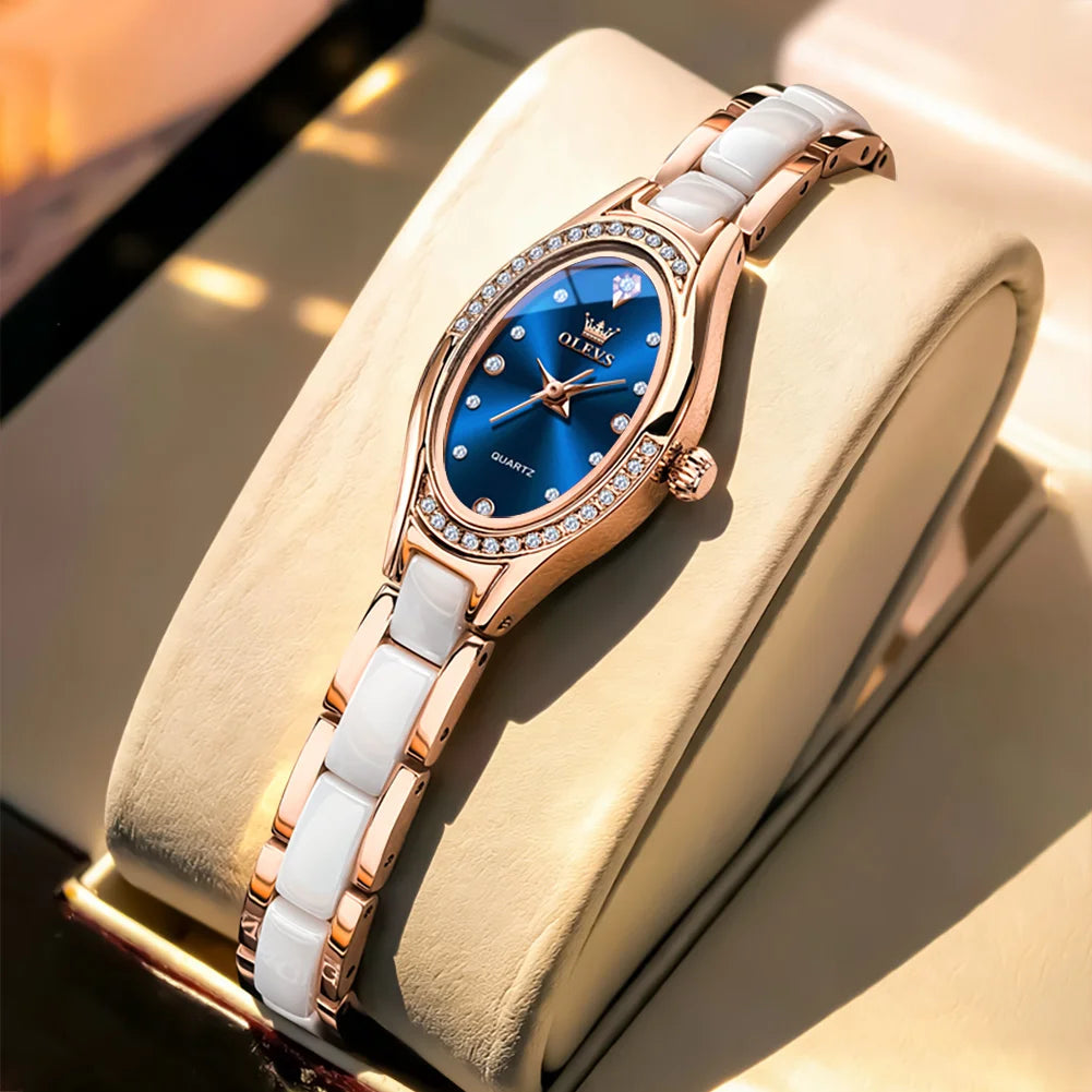 OLEVS Uhren für Damen Mode Elegant Damen Quarz Uhr Keramikband Wasserdicht Leuchtende Luxus Damen Uhr 7131