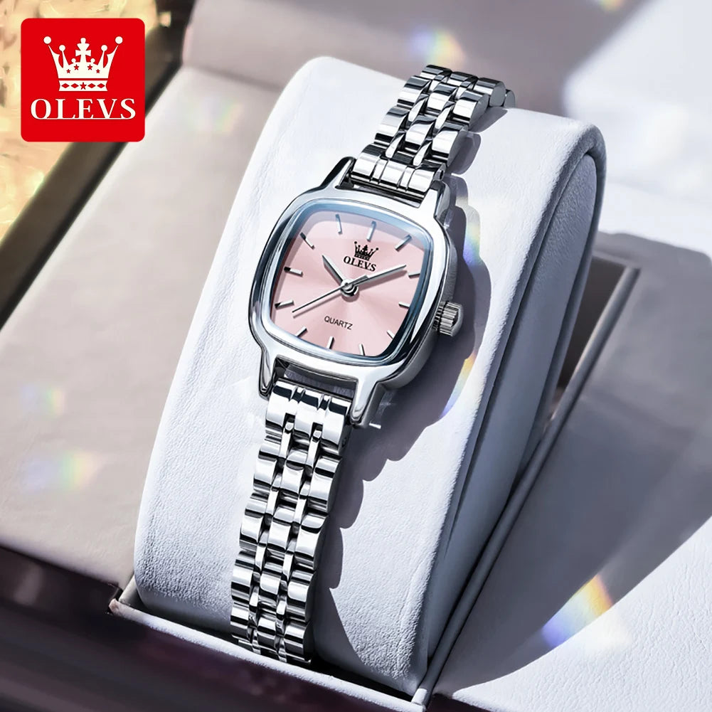OLEVS 5675 Uhren für Damen Edelstahl Elegant Quadratisch Quarz Uhr Wasserdicht Leuchtend Damenuhren Geschenkbox Reloj