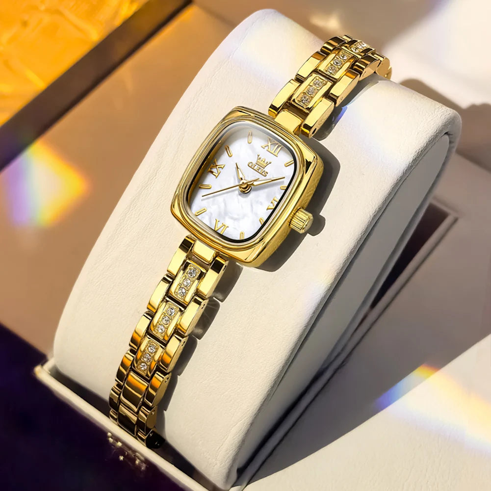 OLEVS 3695 Damenuhr Mode Business Quarzuhr für Damen Stahlarmband Wasserdicht Leuchtende römische Skala Luxus-Armbanduhr