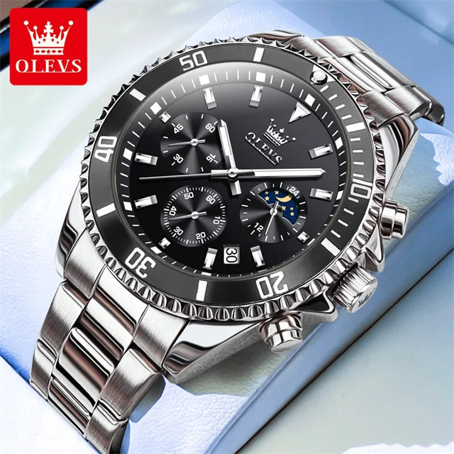 OLEVS 2870 Erkek Kol Saati 42.5mm Büyük Kadran Kronograf Ay Fazı Su Geçirmez Spor Saatler Orijinal Moda Kuvars Erkek Saati 2025