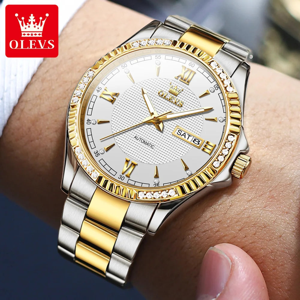 OLEVS Uhren Herren 6676 Stahlband Automatische Mechanische Uhren Für Herren Wasserdicht Handuhr Doppeltes Kalender Luxus Original