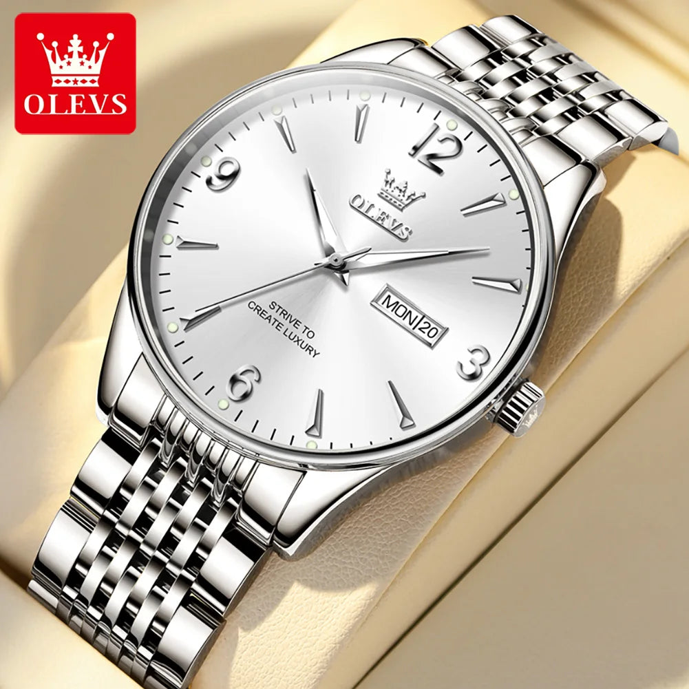 OLEVS 2928 Uhr Herren Einfache Quarz-Kleideruhr Für Männer Ziffernskala Wasserdicht Edelstahl Wochentagsdatumsanzeige Männliche Armbanduhr