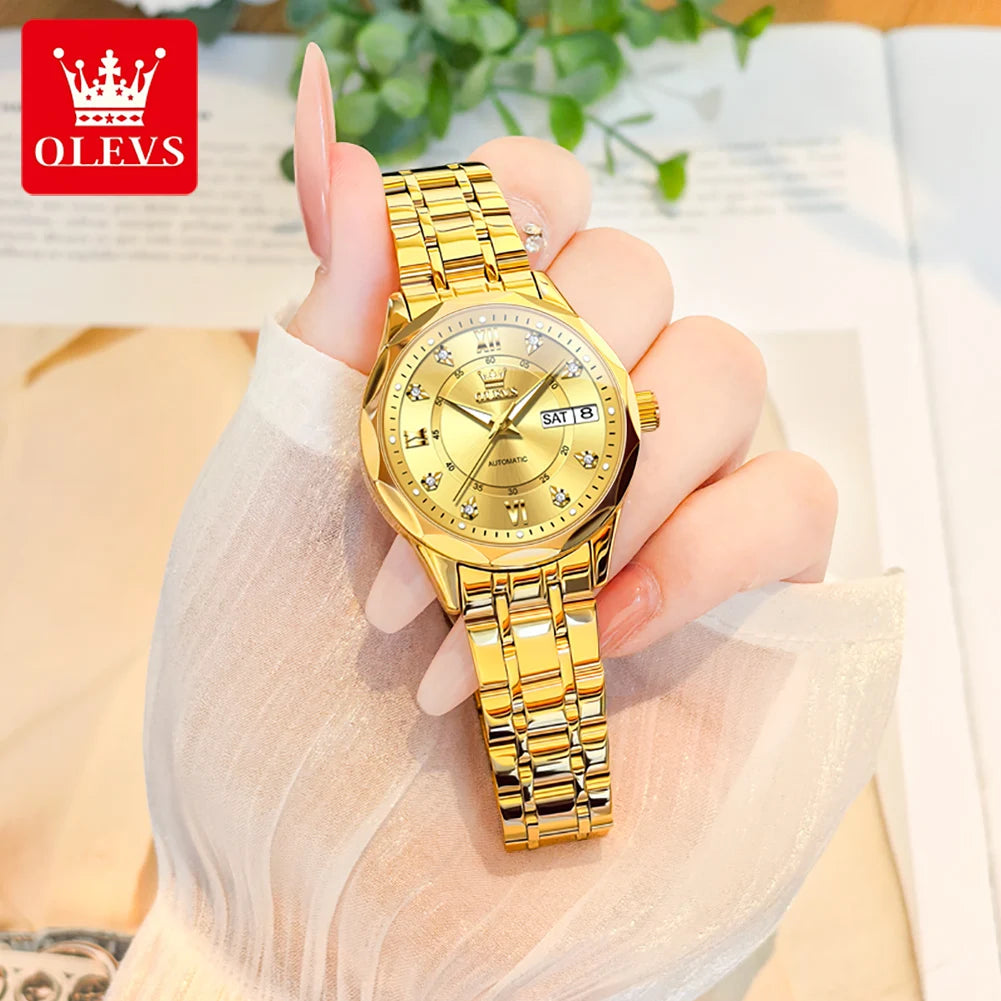 OLEVS 6727 Automatikuhr Damen Top Marke Luxus Wasserdichte Mechanische Uhr Für Frauen Doppelkalender Damen Kleideruhr