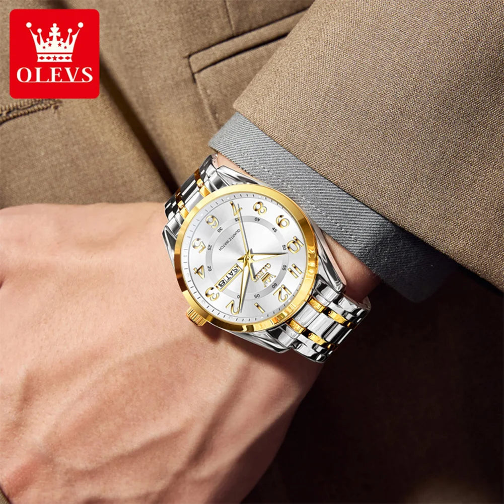 OLEVS 3666 Couple Watch Luxury Business Top Brand Waterproof Luminous Dress Hand Clock Original Number Scale Date Fashion Watch