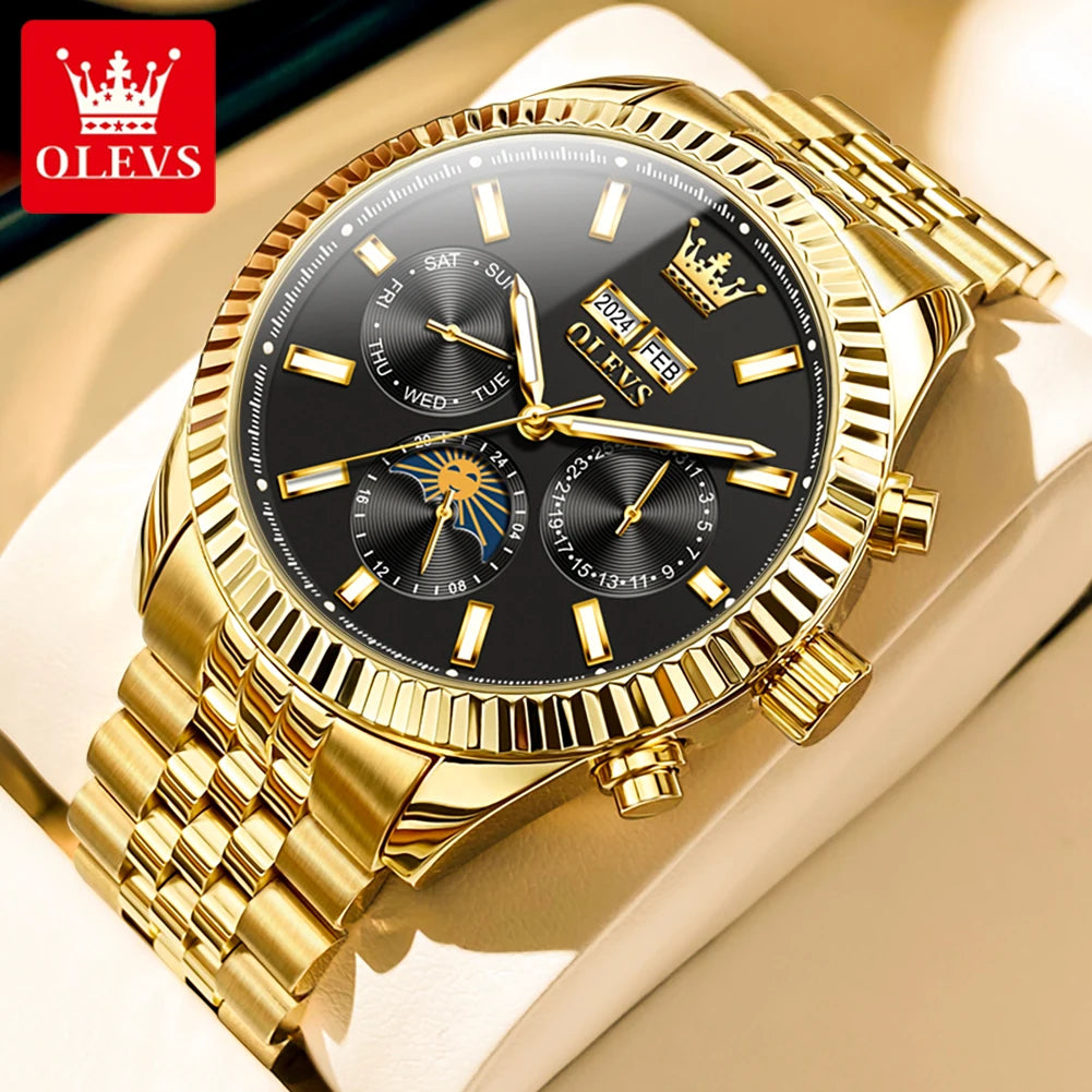OLEVS 6688 Original Luxusuhren für Herren Automatische Mechanische Armbanduhr Edelstahl Wasserdicht Multifunktions-Herrenuhr