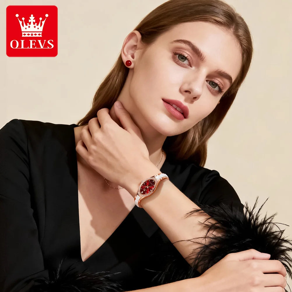 OLEVS Uhren für Damen Mode Elegant Damen Quarz Uhr Keramikband Wasserdicht Leuchtende Luxus Damen Uhr 7131