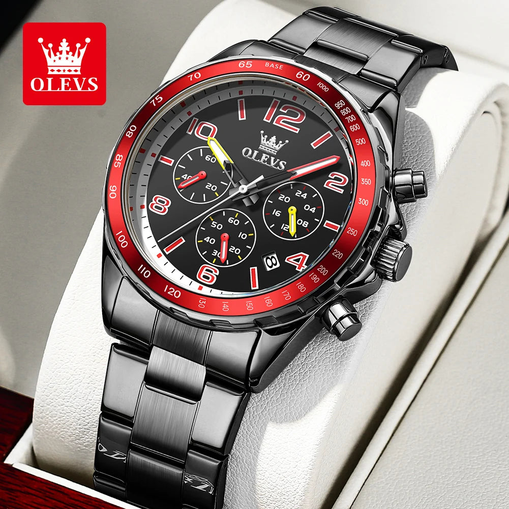 OLEVS TY714 Neue exklusive Mode-Quarz-Uhr für Herren 42mm Ziffern Großes Zifferblatt Edelstahl Herrenuhren Chronograph Zeigeruhr
