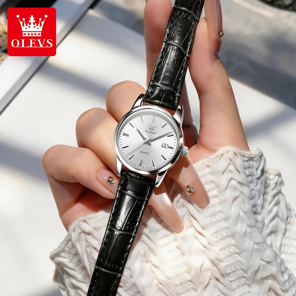 OLEVS 6898 Damen-Armbanduhr Mode Klassisch Datum Quarzuhren für Frauen Lederarmband Wasserdicht Leuchtend Damenuhr