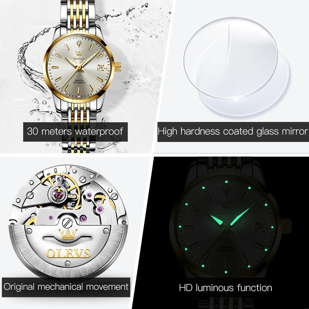 OLEVS Original Luxus Eleganz Uhren Damen Automatische Mechanische Uhren Wasserdicht Auto Datum Damenuhr Handuhr 6635