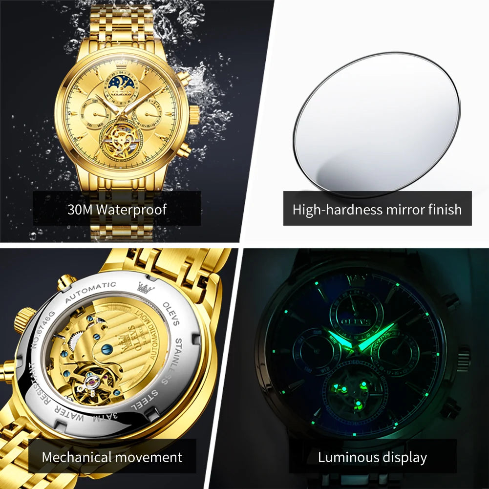 OLEVS 6746 Herrenuhr Business Fashion Skelett Automatische Mechanische Uhren für Männer Original Wasserdicht Leuchtende Herrenuhr