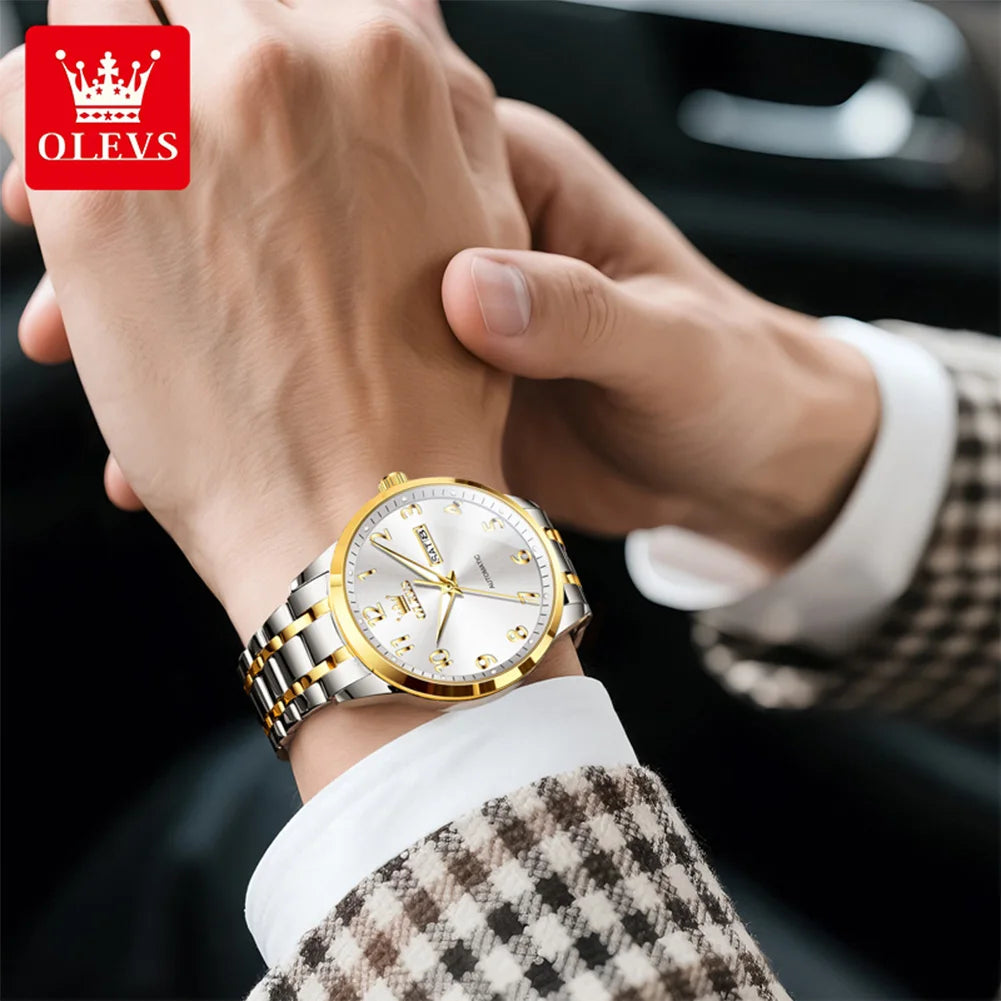 OLEVS 7078 Herren Automatikuhr Top-Marke Doppelte Kalender Mechanische Uhr Für Männer Ziffernblatt Business Armbanduhr Stahlarmband