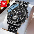OLEVS 42mm Herrenuhr mit großem Zifferblatt, Mondphase, 24-Stunden-Anzeige, wasserdichte Quarz-Herrenarmbanduhr, Original Luxus Armbanduhr 2856