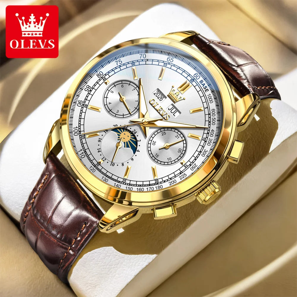 OLEVS Herrenuhr Klassische Automatische Mechanische Armbanduhr Wasserdichter Ewiger Kalender Mondphase-Uhr Für Herren Handuhr 7171