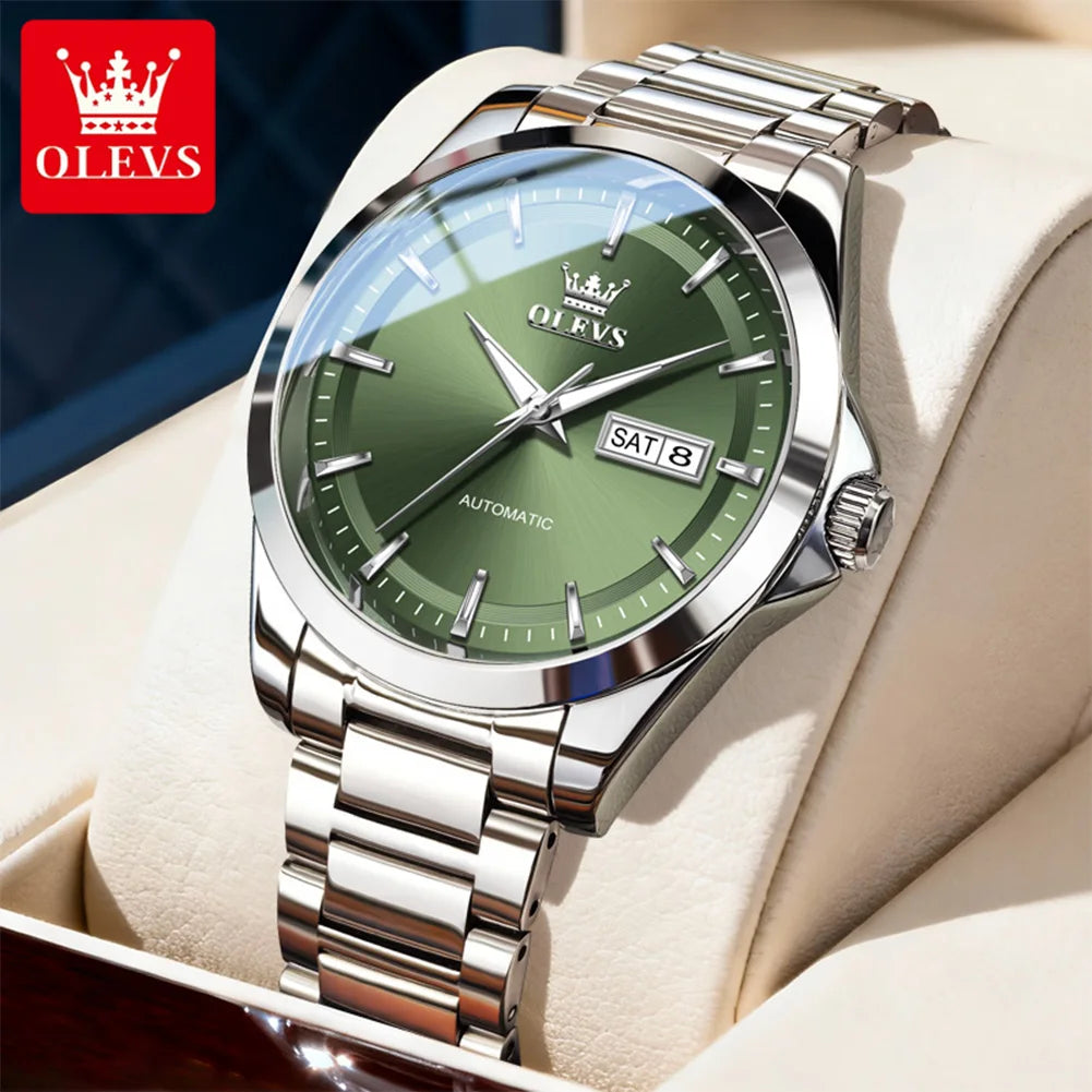 OLEVS Armbanduhren Herren 7090 Dual Kalender Luxuriöse Mechanische Uhren Für Herren Wasserdicht Leuchtend Edelstahl Automatik Handuhr