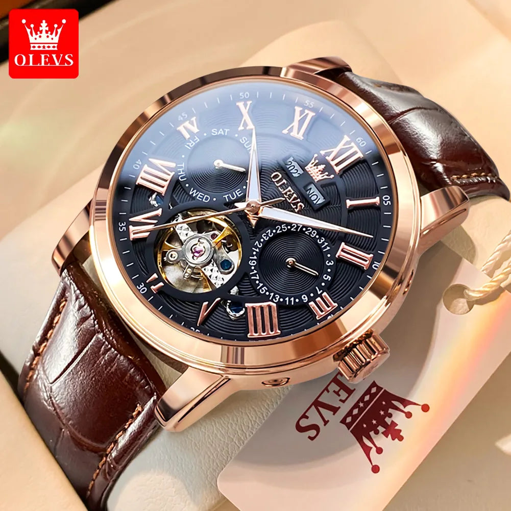 OLEVS 6668 Herren Automatikuhren Römische Skala Mechanische Uhr für Herren Top-Marke Wasserdichtes Automatikdatum Original Herren Handuhr
