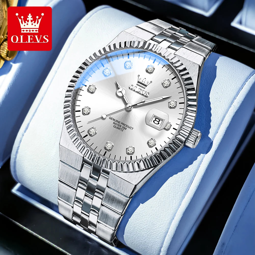 OLEVS 2989 Uhren für Herren Marke Original Quarzuhren Stahlband Wasserdicht Leuchtend Chronograph Datum Herrenuhr Geschenkbox
