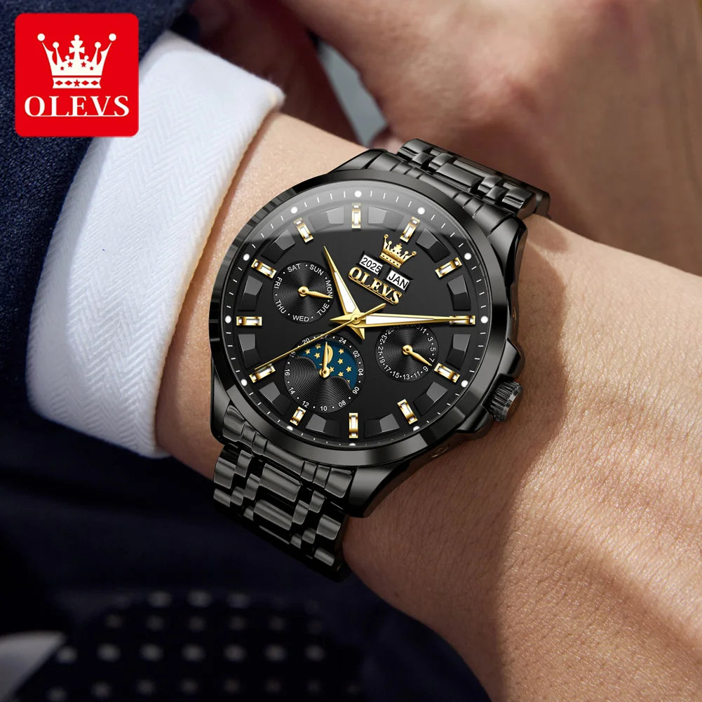 OLEVS 7070 Uhr Herren Original Mechanische Uhr für Männer Mondphase Kalender Wasserdicht Mode Automatische Handuhr Stahlband