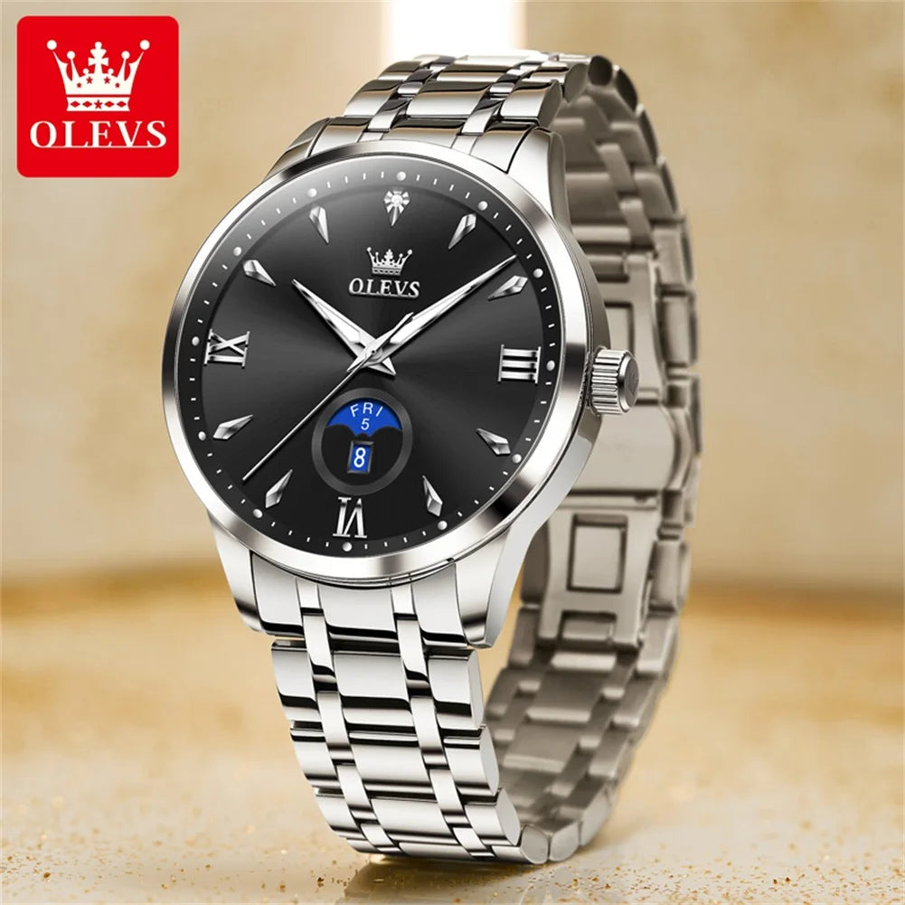 OLEVS 3646 Men Watch Steel Strap Original Fashion Quartz Watch For Men Week Date Display Waterproof Luminous Luxury Hand Clock