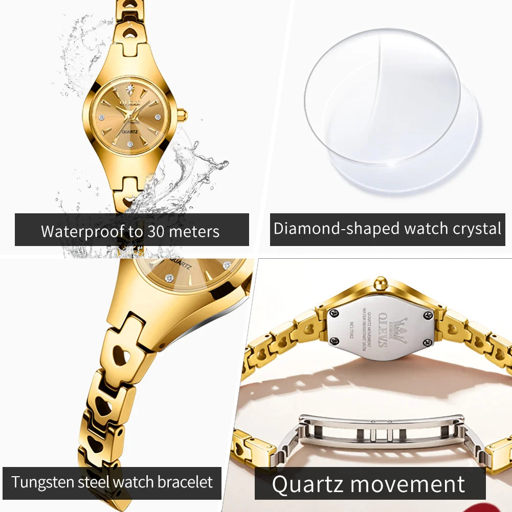 OLEVS 7082 Damenarmbanduhr Hochwertige Elegante Original Quarz-Armbanduhr Wasserdicht Leuchtend Wolframstahl-Uhren für Frauen