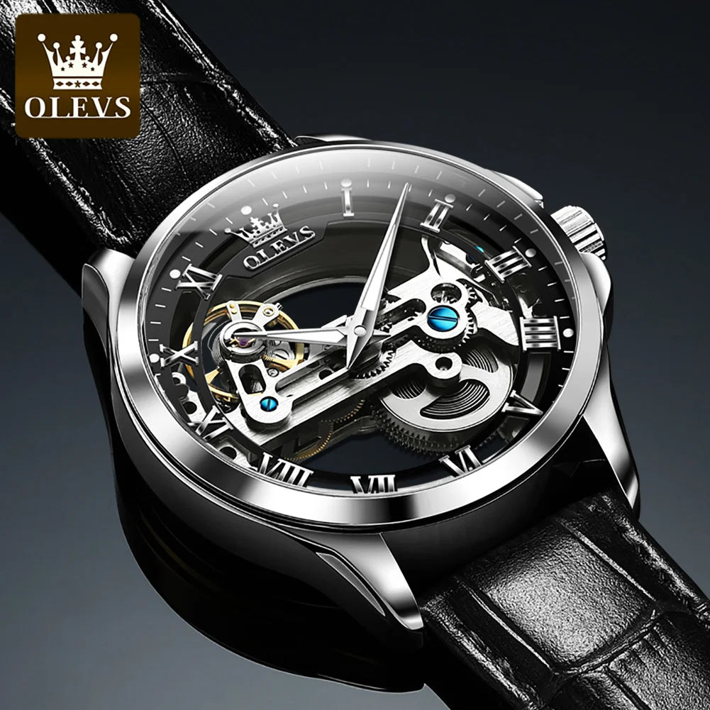 OLEVS 6661 Automatikuhr für Herren Skelett Original Mechanisches Uhrwerk Herrenarmbanduhr Wasserdicht Leuchtende Sport Herrenuhren