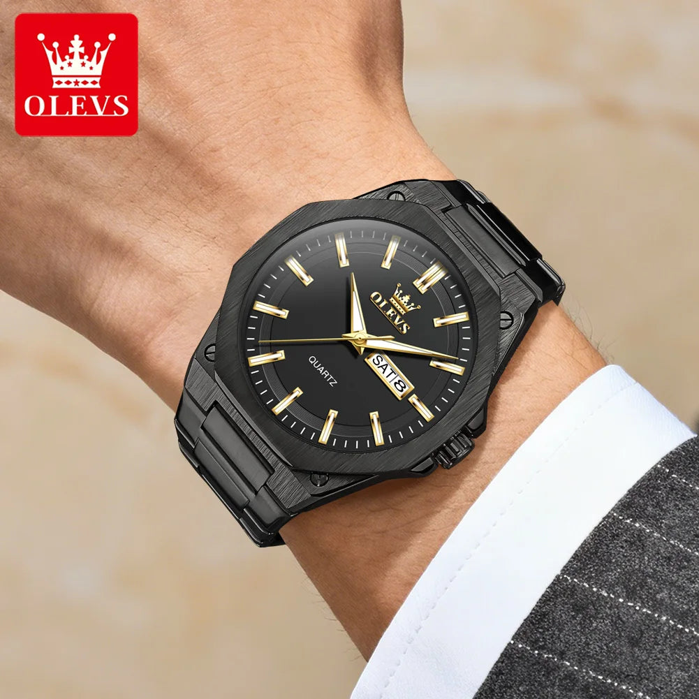 OLEVS Herrenuhren Quarzuhren Wasserdicht Leuchtend Wochentag Datum Edelstahl Luxus-Goldarmbanduhren Für Herren Reloj 3733
